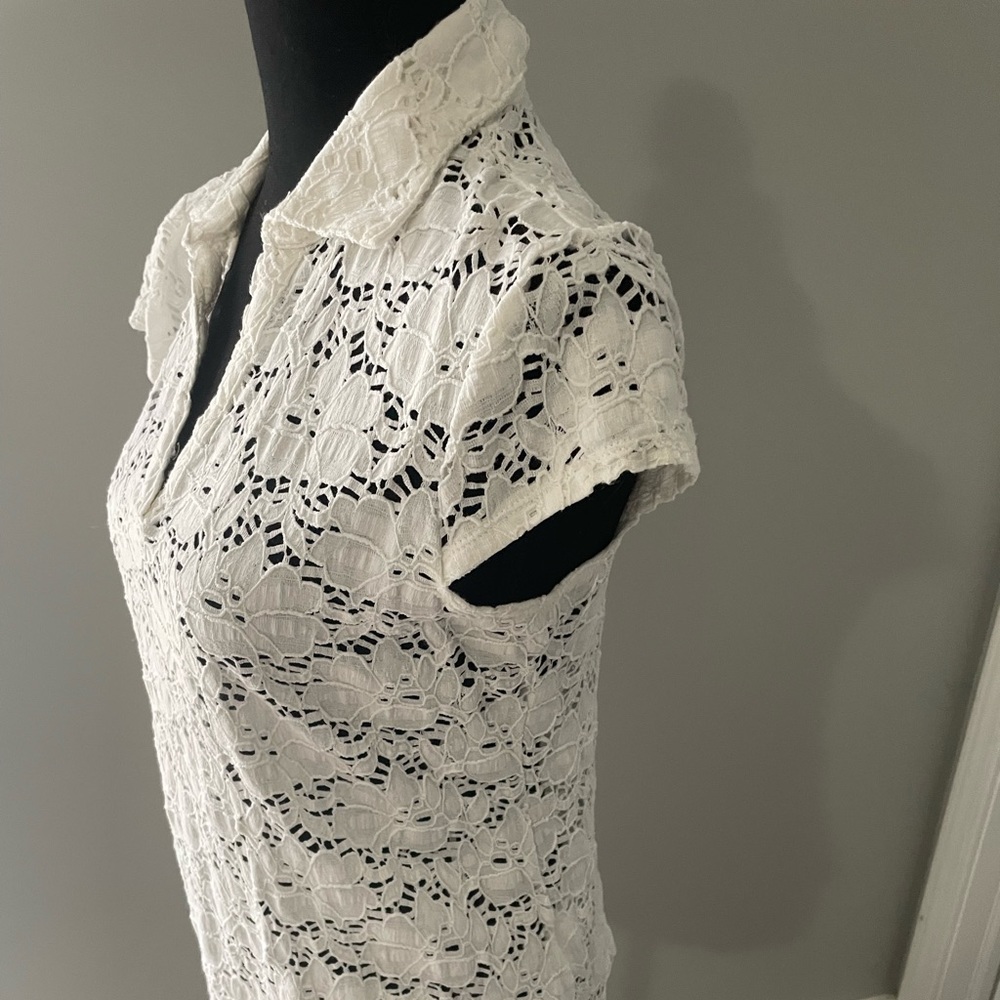 Maison Jules polo style lace look top in small - Picture 5 of 8